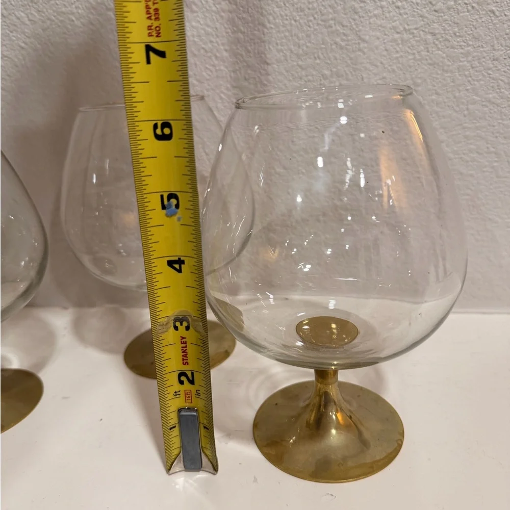 Vintage Brass Base Snifter Glasses Set of 3 Mid Century Style